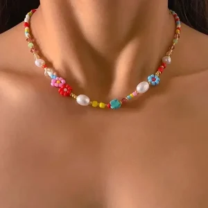 collier bohème multicolore ras de cou
