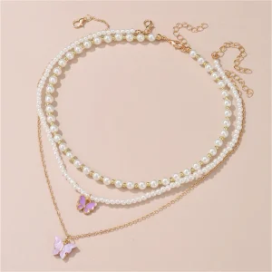 Collier de Perles avec pendentif papillon