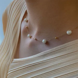 ensemble collier et bracelet perles acier inoxydable