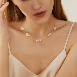 Collier de perles d'eau douce en argent inoxydable
