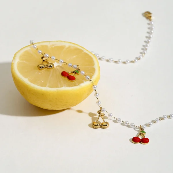 collier de perles 42 cm cerises